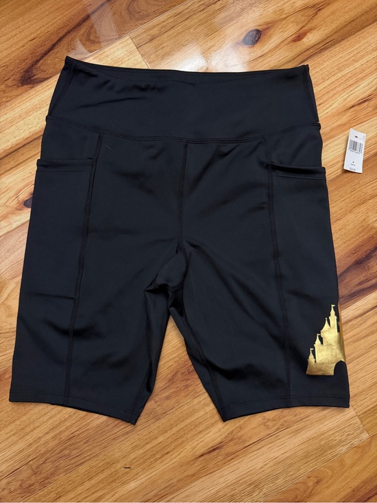 Disney Pants - Disney Black Bike Shorts with Gold Castle Accent